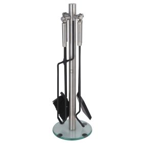   Kandallótisztító, állványos, acél, 4 részes, fekete-acél