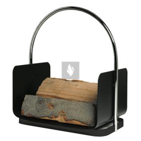 Tüzifa tároló kosár, fekete, króm fogantyúval