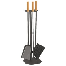   Kandallótisztító készlet, sarok nélküli antracit, bükkfa nyéllel, 3 részes