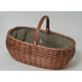 Fonott kosár, ovális, juta béléssel, világosbarna