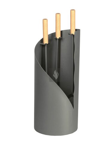 Kandallótisztító készlet, antracit, fa fogantyúkkal,félig nyitott, 3 részes