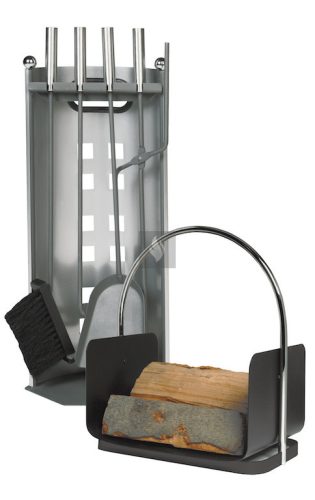 2 részes szett: Kandallótisztító, ezüst-antracit, és fatároló