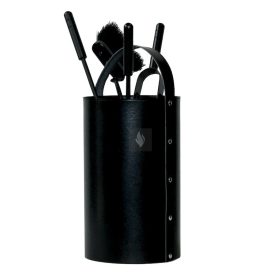   Kandallótisztító szett, kör alakú, bőr, fekete, 4 részes