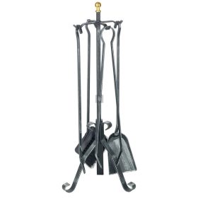   Kandallótisztító készlet, kovácsoltvas, fekete, sárgaréz golyóval, 4 részes