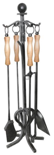 Kandallótisztító készlet, kovácsoltvas, fekete, fa nyéllel, 4 részes 