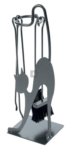 Kandallótisztító készlet, macska, antik ezüst, 4 részes